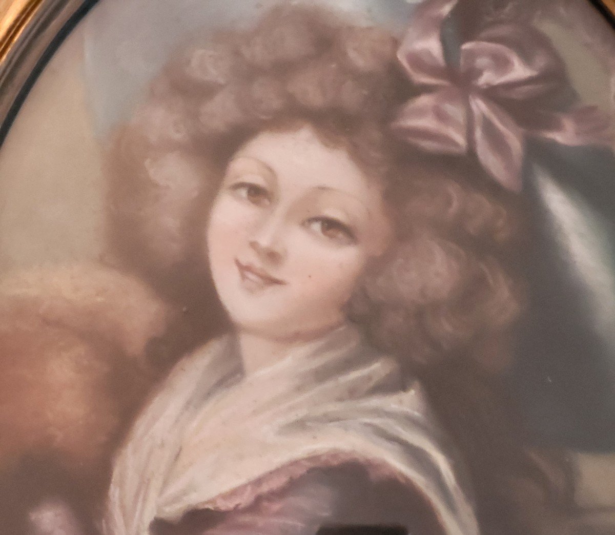 Pastel Young Elegant Manchon 19th Century Frame-photo-3