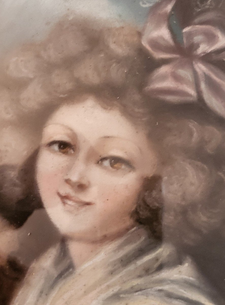 Pastel Young Elegant Manchon 19th Century Frame-photo-4