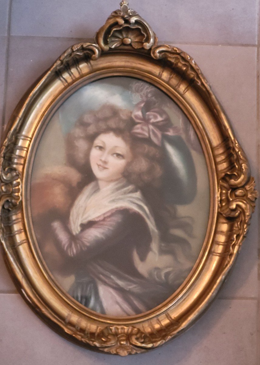 Pastel Young Elegant Manchon 19th Century Frame