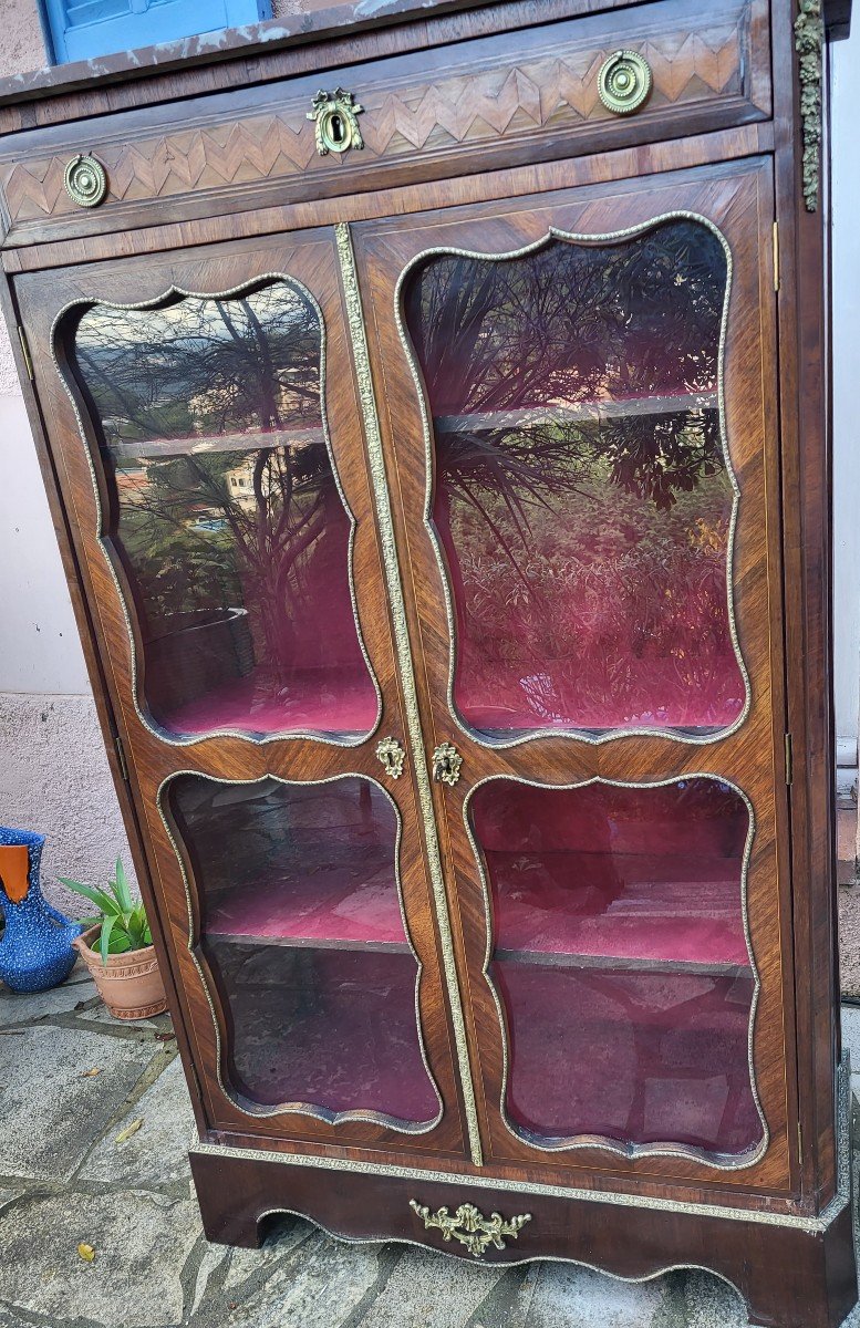 Louis XVI Marquetry Library Showcase Early 19th Century-photo-3