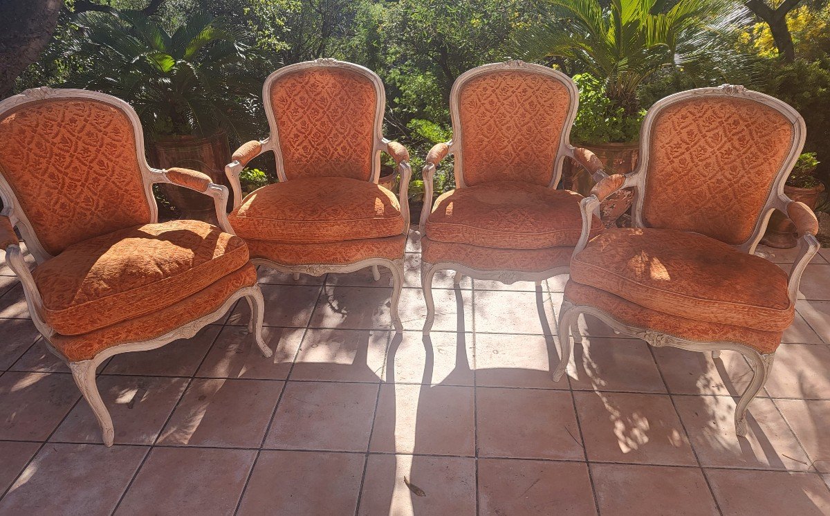 Suite Of Four Louis XV XVIII Period Cushion Armchairs