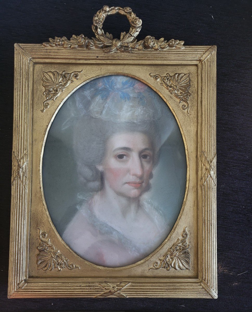 Paire De Portraits époque XVIII E Pastels  Cadres-photo-2