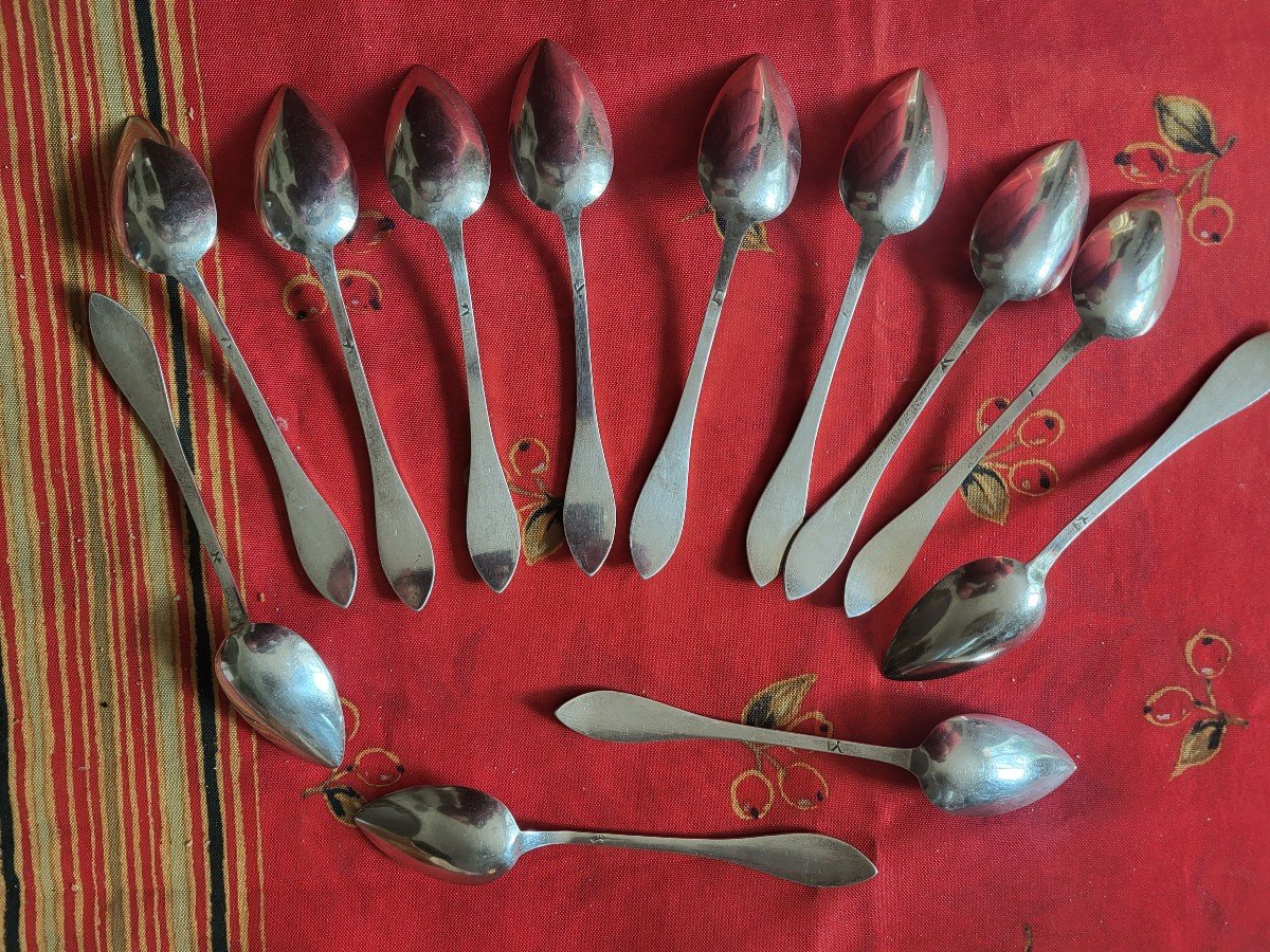 Serie Onze Cuillères à  Café   au Triton Argent  Paris 1819 295g-photo-2