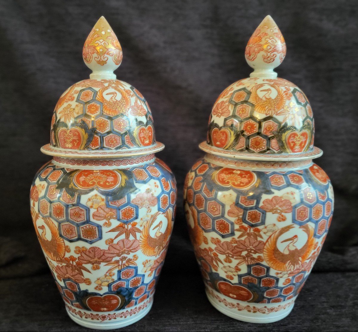 Pair Of Imari Porcelain Potiches Japan 19th Century Height E4-photo-5