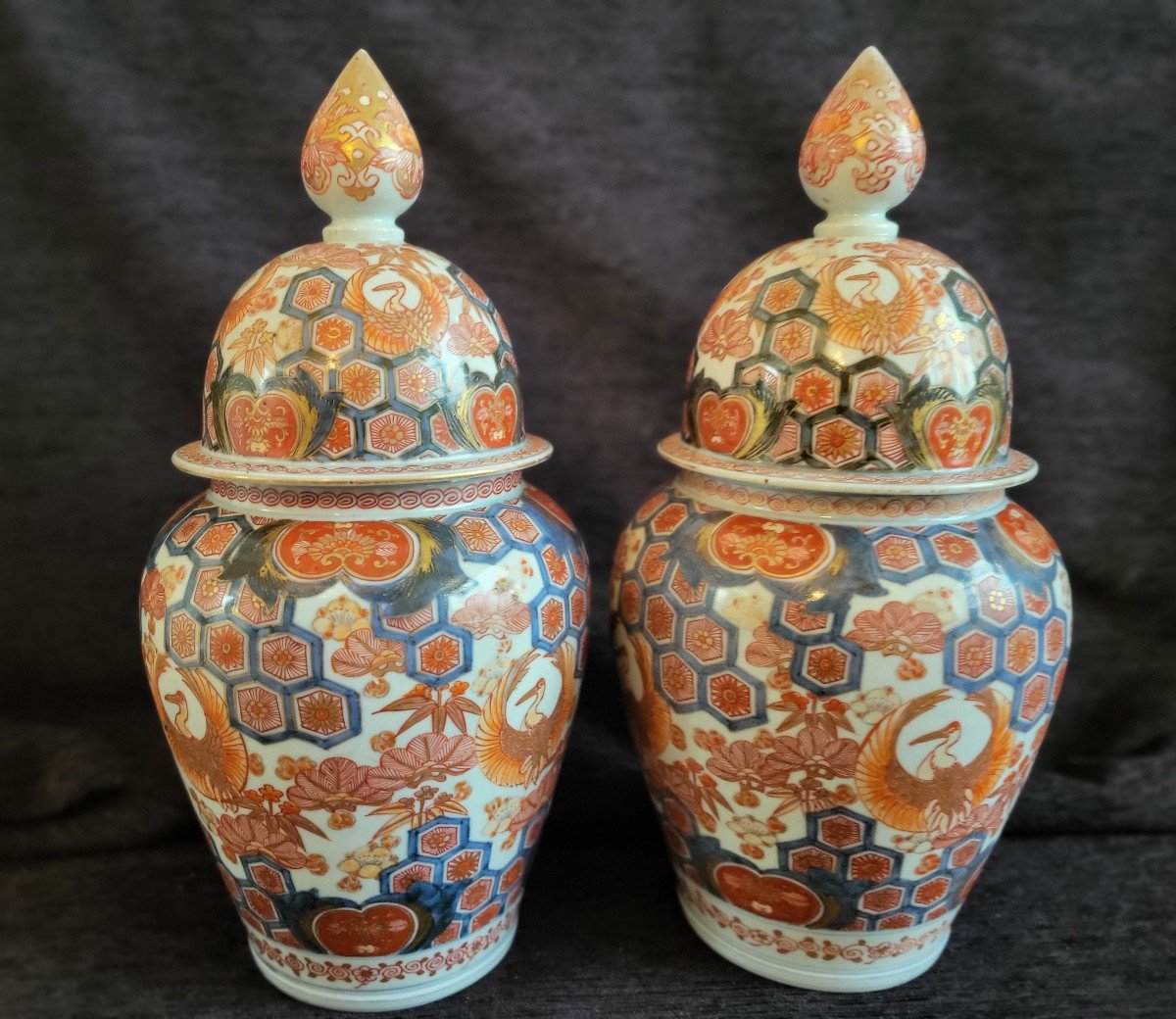 Pair Of Imari Porcelain Potiches Japan 19th Century Height E4-photo-8