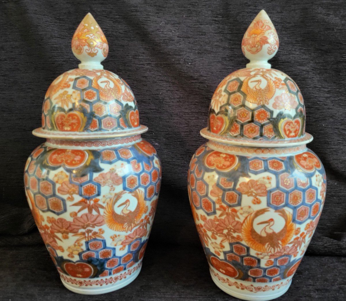 Pair Of Imari Porcelain Potiches Japan 19th Century Height E4