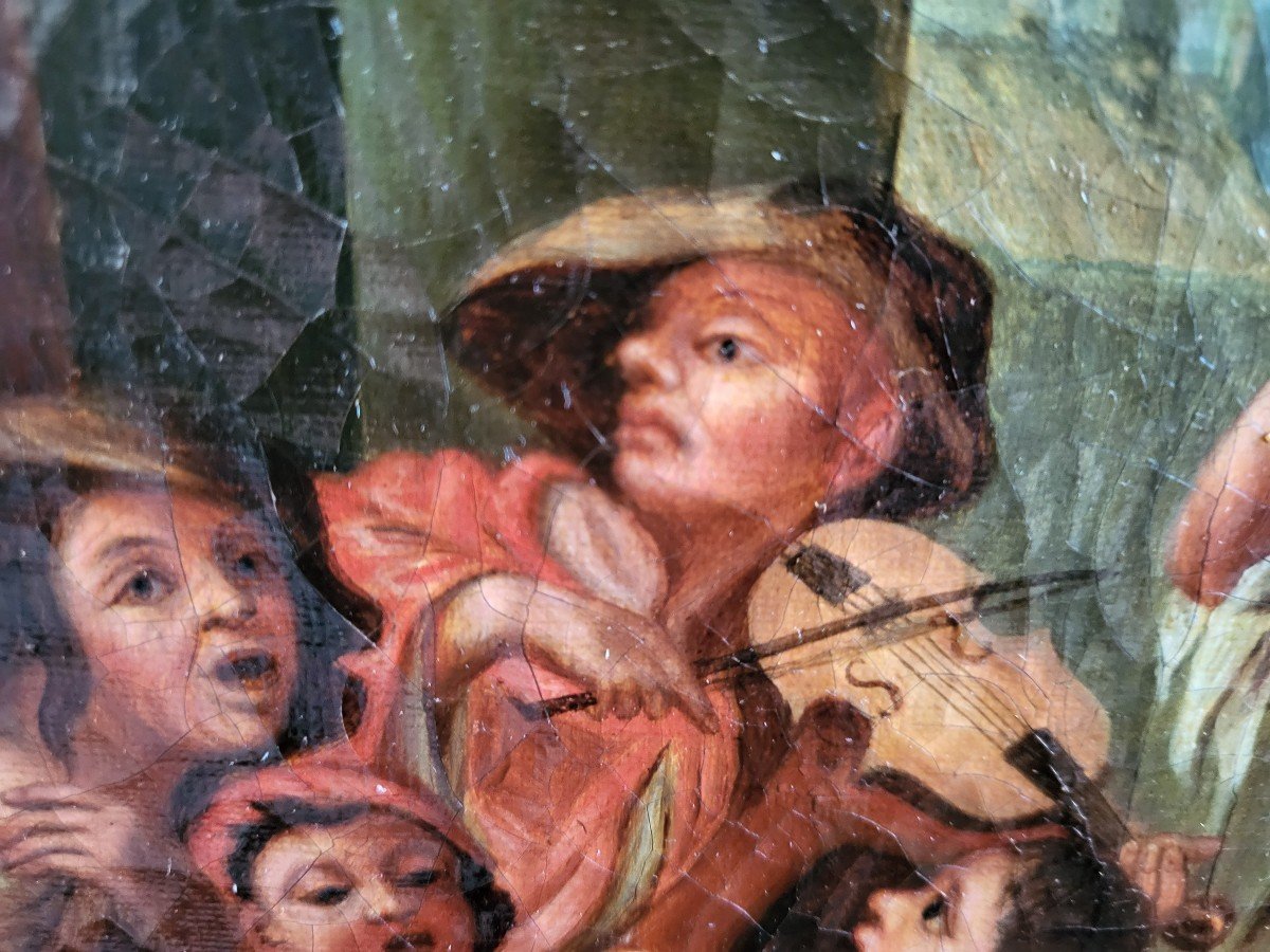 Huile S/t" Les Petites Chanteurs De Rue"ec Italienne Du XVIII E Siècle -photo-4