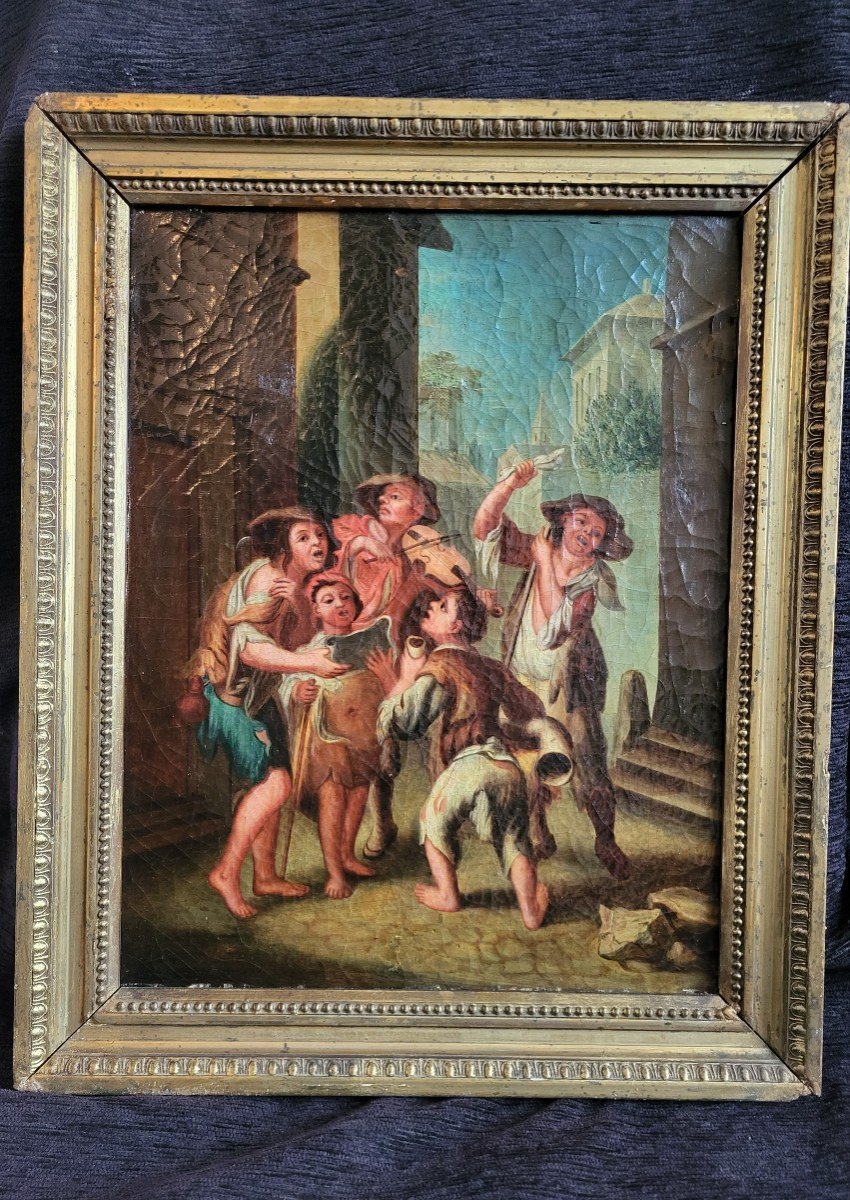 Huile S/t" Les Petites Chanteurs De Rue"ec Italienne Du XVIII E Siècle -photo-8