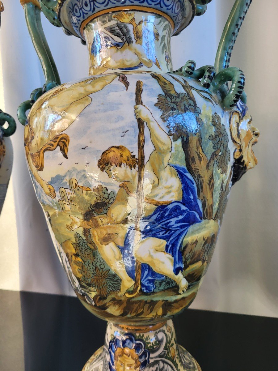 Paire De  Grands  Vases  Majolique  Italie  XIXe H57-photo-3