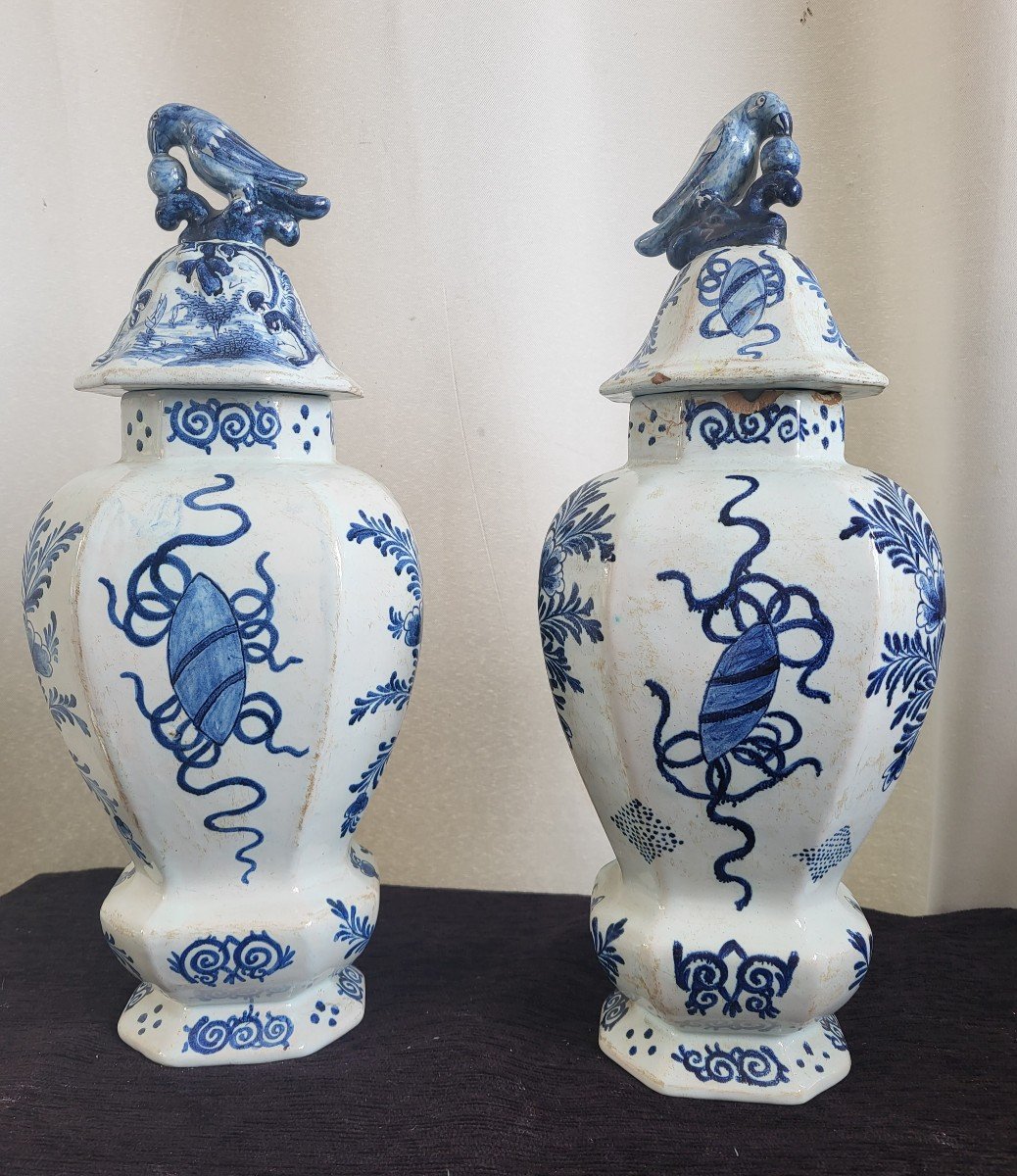 Paire De Vases Couverts Delft époque  fin XVIII e40cm-photo-3