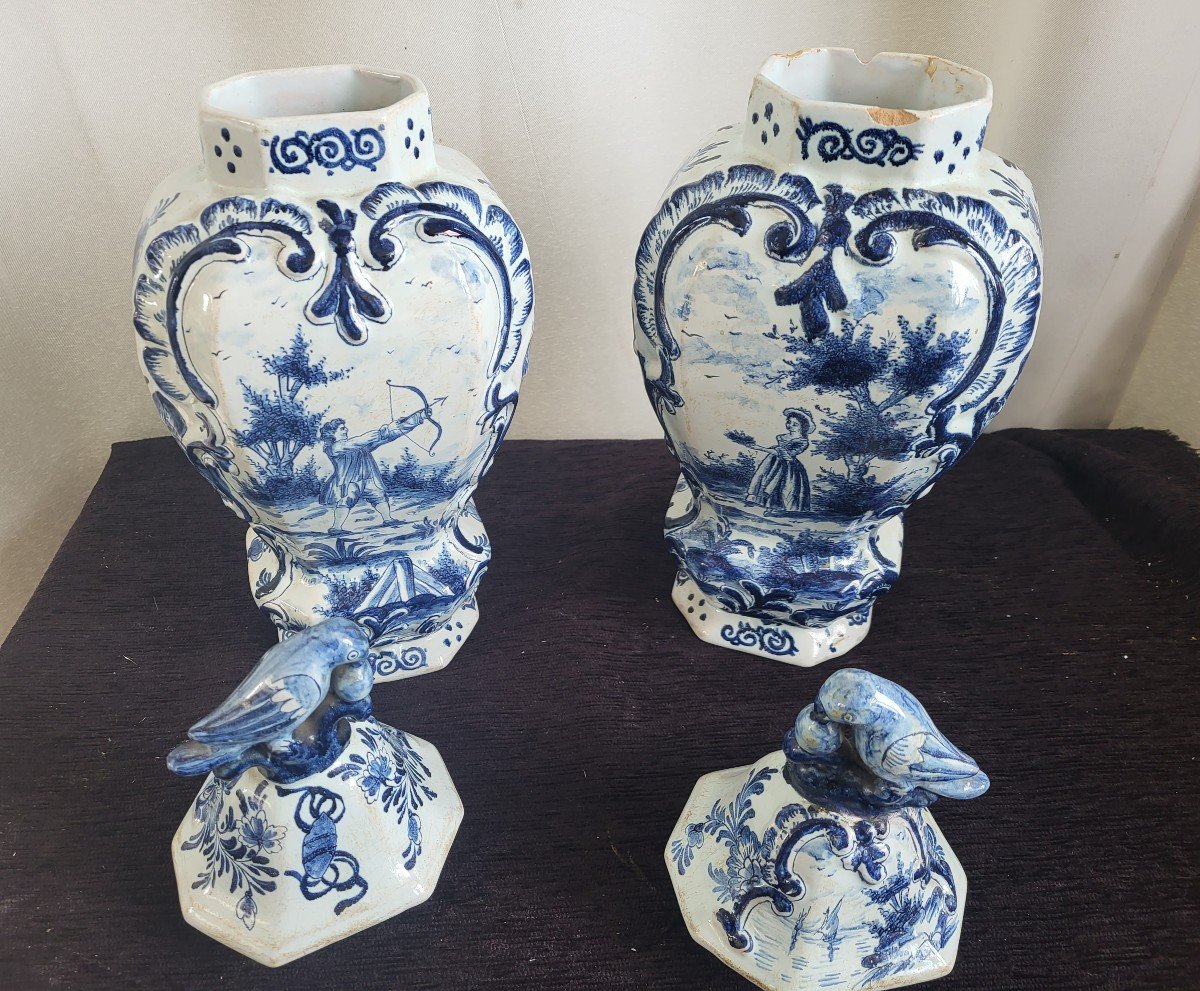 Paire De Vases Couverts Delft époque  fin XVIII e40cm-photo-5
