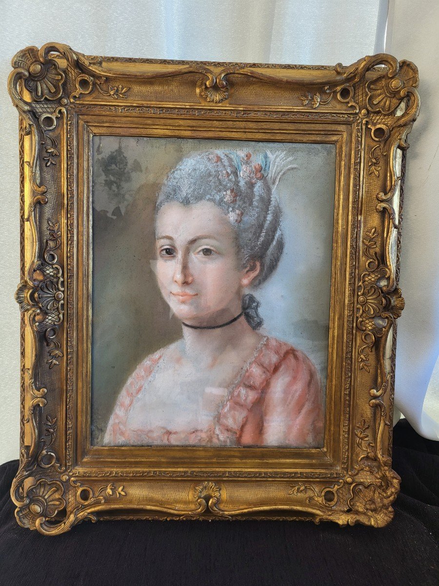 Portrait  Dame De Qualité  Pastel S/t époque  XVIII E -photo-3