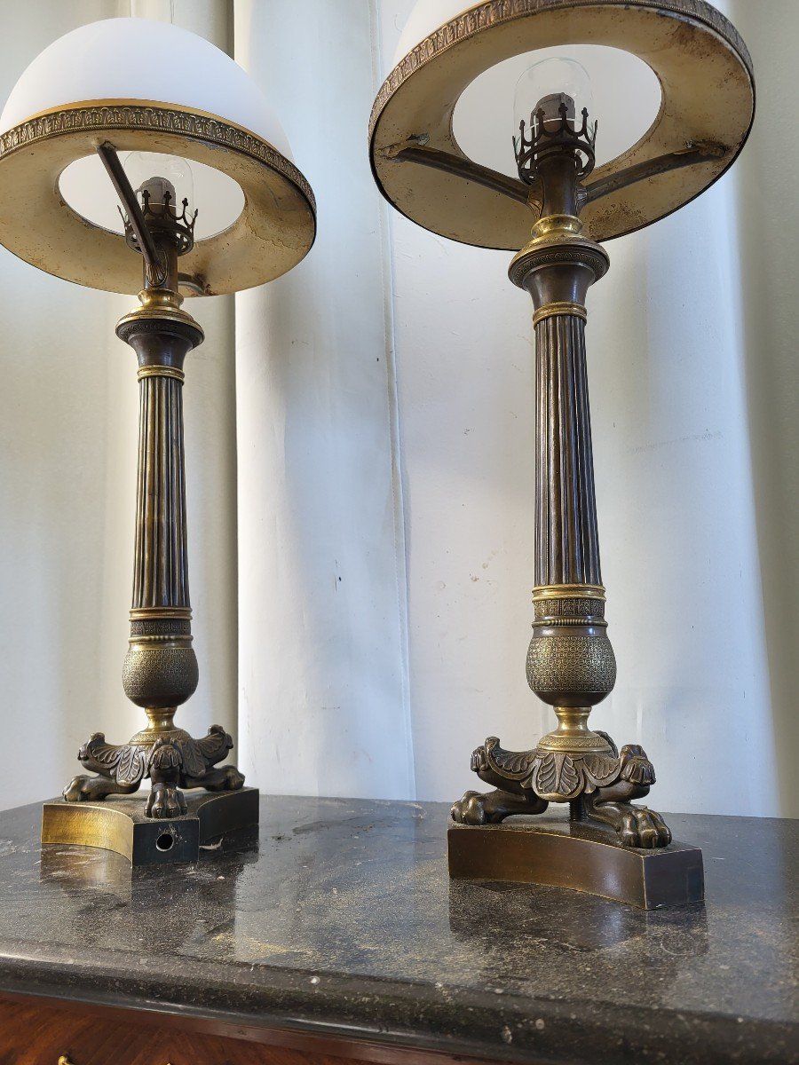Paire De Lampes Carcel Bronze époque  Restauration  H74cm XIXe-photo-3