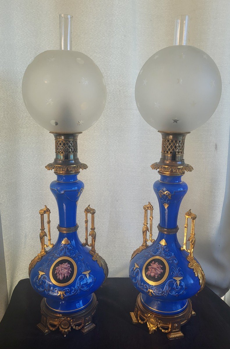 Importante paire de Lampes de salon   monture Bronze époque Napoléon III XIXe Siècle -photo-2