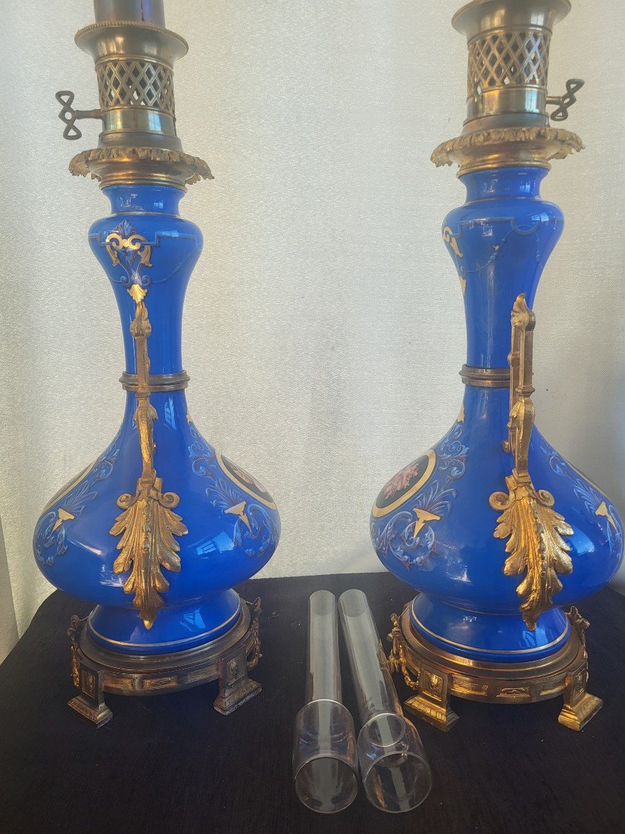 Importante paire de Lampes de salon   monture Bronze époque Napoléon III XIXe Siècle -photo-3