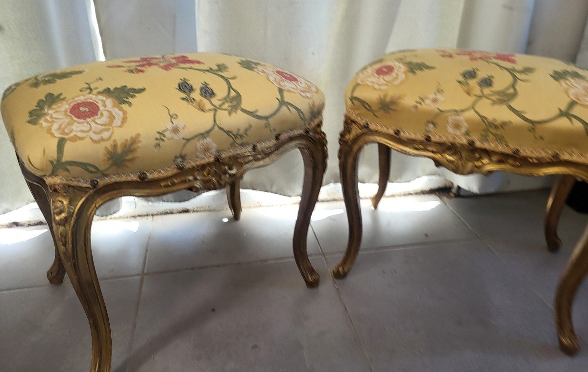 Pair Of Louis XV Stools In Golden Wood, 19th Century -photo-7
