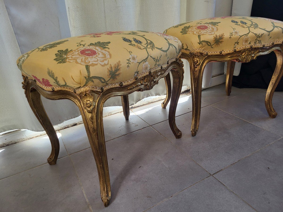 Pair Of Louis XV Stools In Golden Wood, 19th Century -photo-8