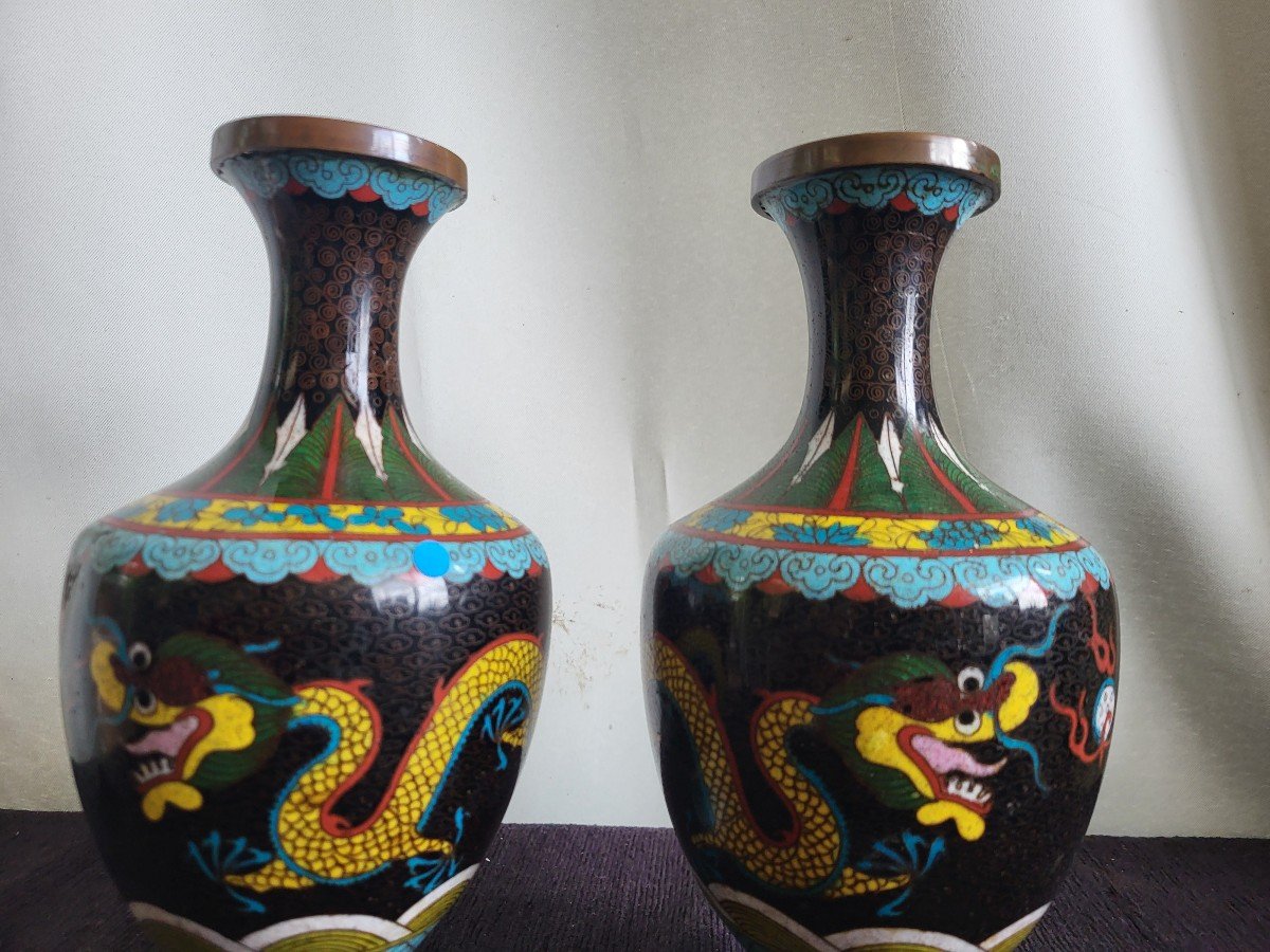 Paire De Vases Cloisonnés  Chine C.1900 -photo-2