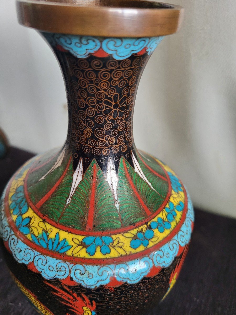 Paire De Vases Cloisonnés  Chine C.1900 -photo-3