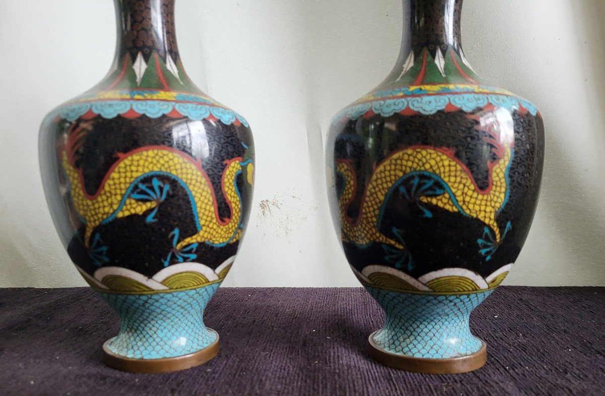 Paire De Vases Cloisonnés  Chine C.1900 -photo-4