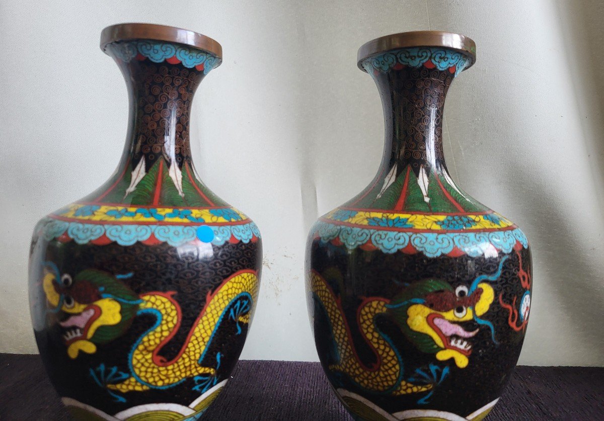 Paire De Vases Cloisonnés  Chine C.1900 -photo-6