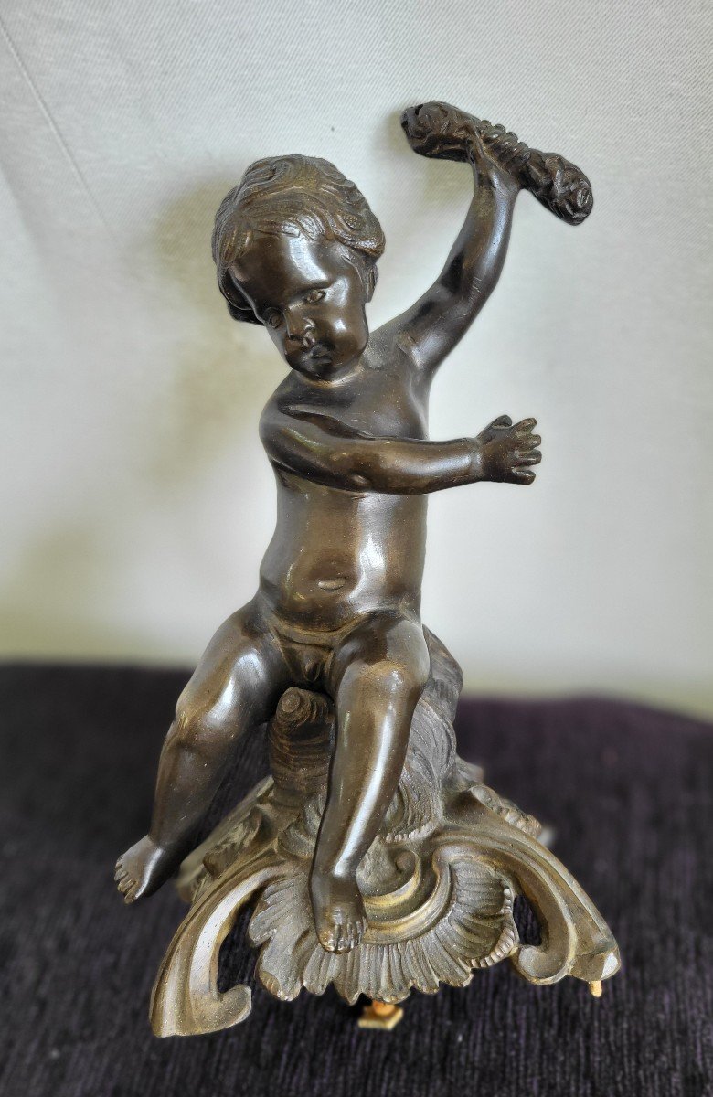Cartel Patinated Bronze Summit Figurine 18th Century H22cm