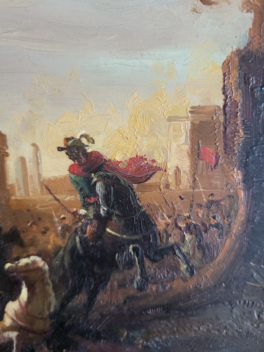 école Française Du XIXe  Huile S/c Choc De Cavalerie -photo-4