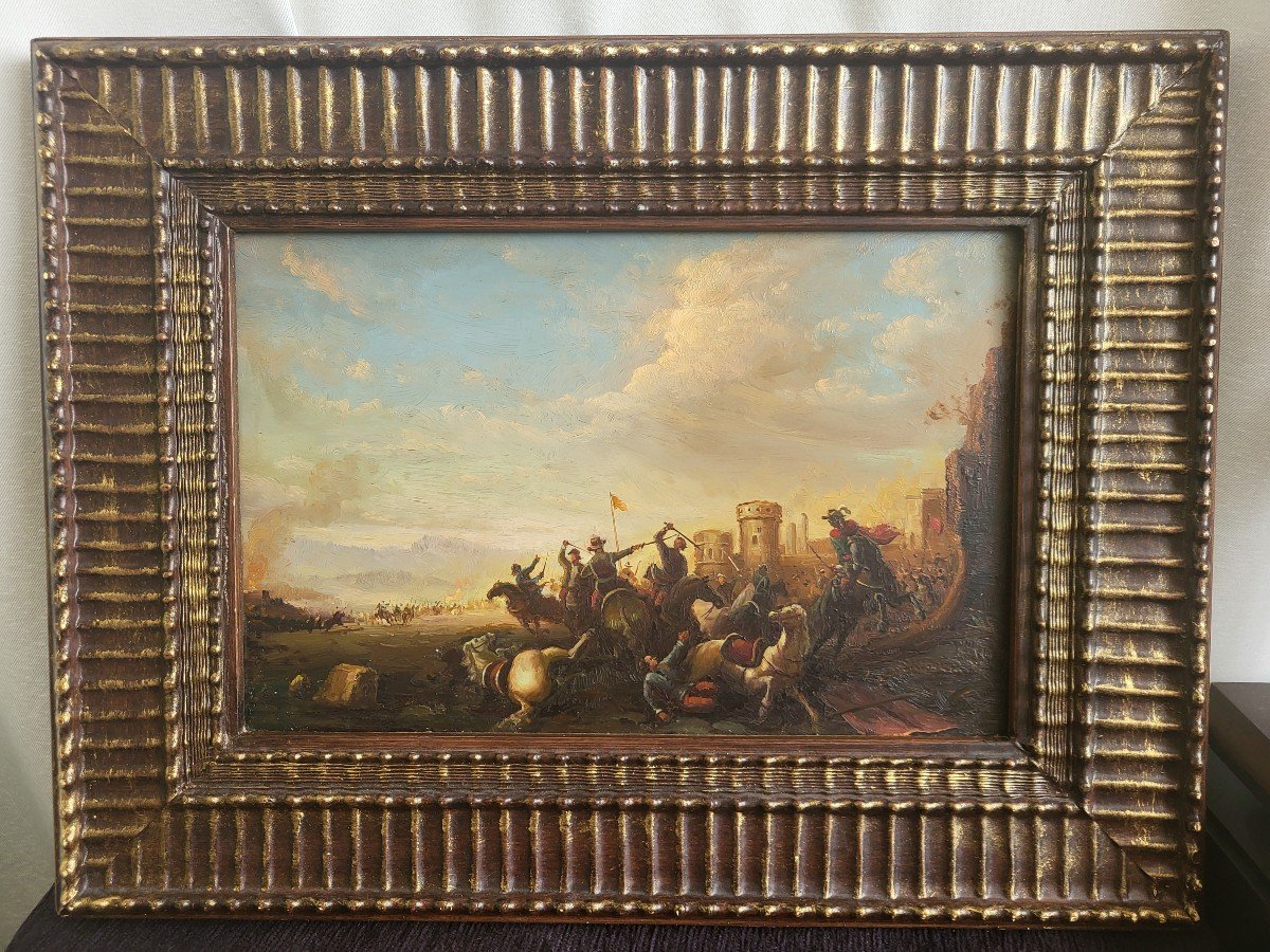 école Française Du XIXe  Huile S/c Choc De Cavalerie 