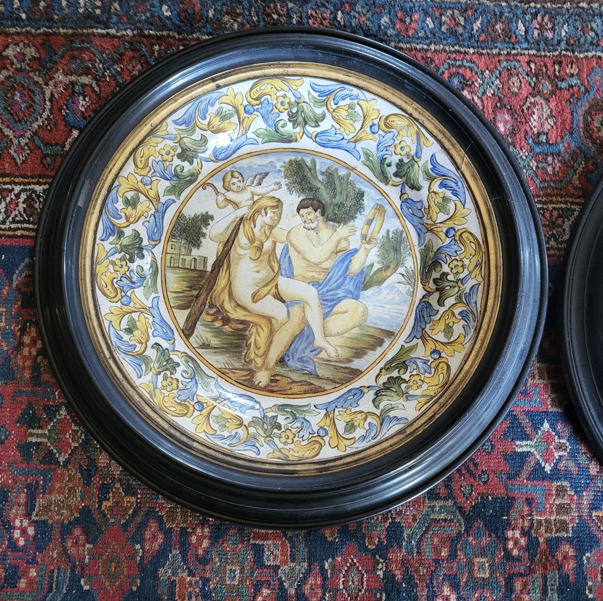 Pair Of Large Majolica Dishes Italy 19th Century Original Frames -photo-7