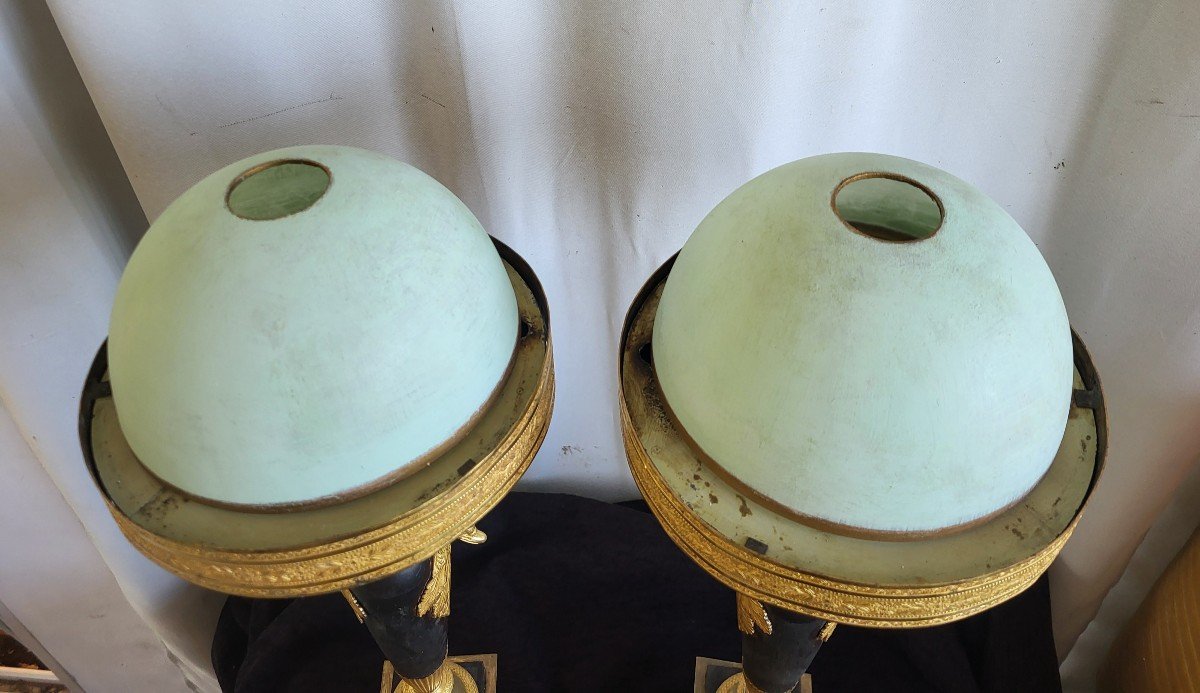 Pair Of Carcel Bronze And Sheet Metal Lamps, Empire Period, Early 19th Century -photo-2