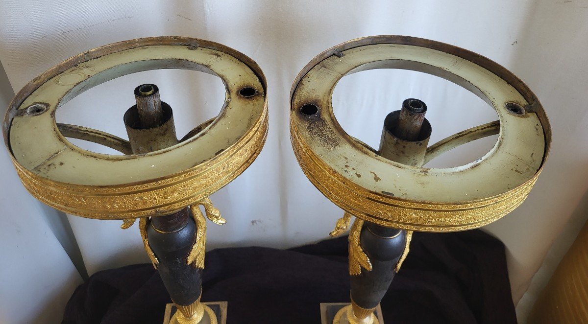 Pair Of Carcel Bronze And Sheet Metal Lamps, Empire Period, Early 19th Century -photo-4