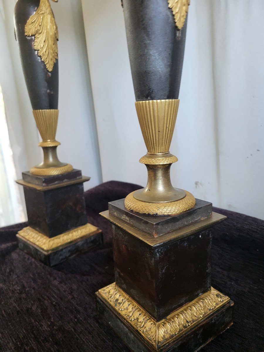 Pair Of Carcel Bronze And Sheet Metal Lamps, Empire Period, Early 19th Century -photo-6