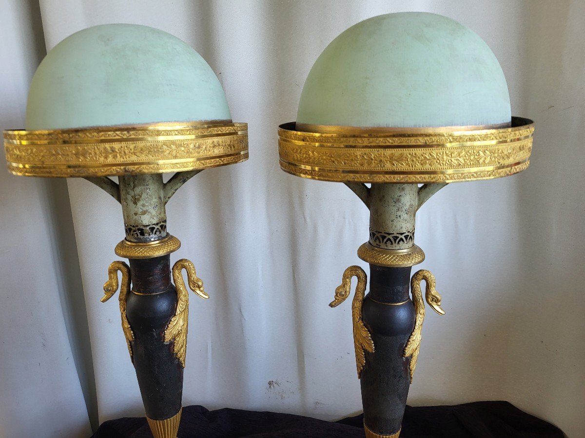 Pair Of Carcel Bronze And Sheet Metal Lamps, Empire Period, Early 19th Century -photo-8