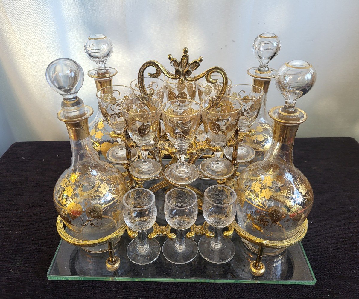 Cave A Liqueur  Bronze  Et Cristal Dorés  époque XIXe Siècle -photo-5