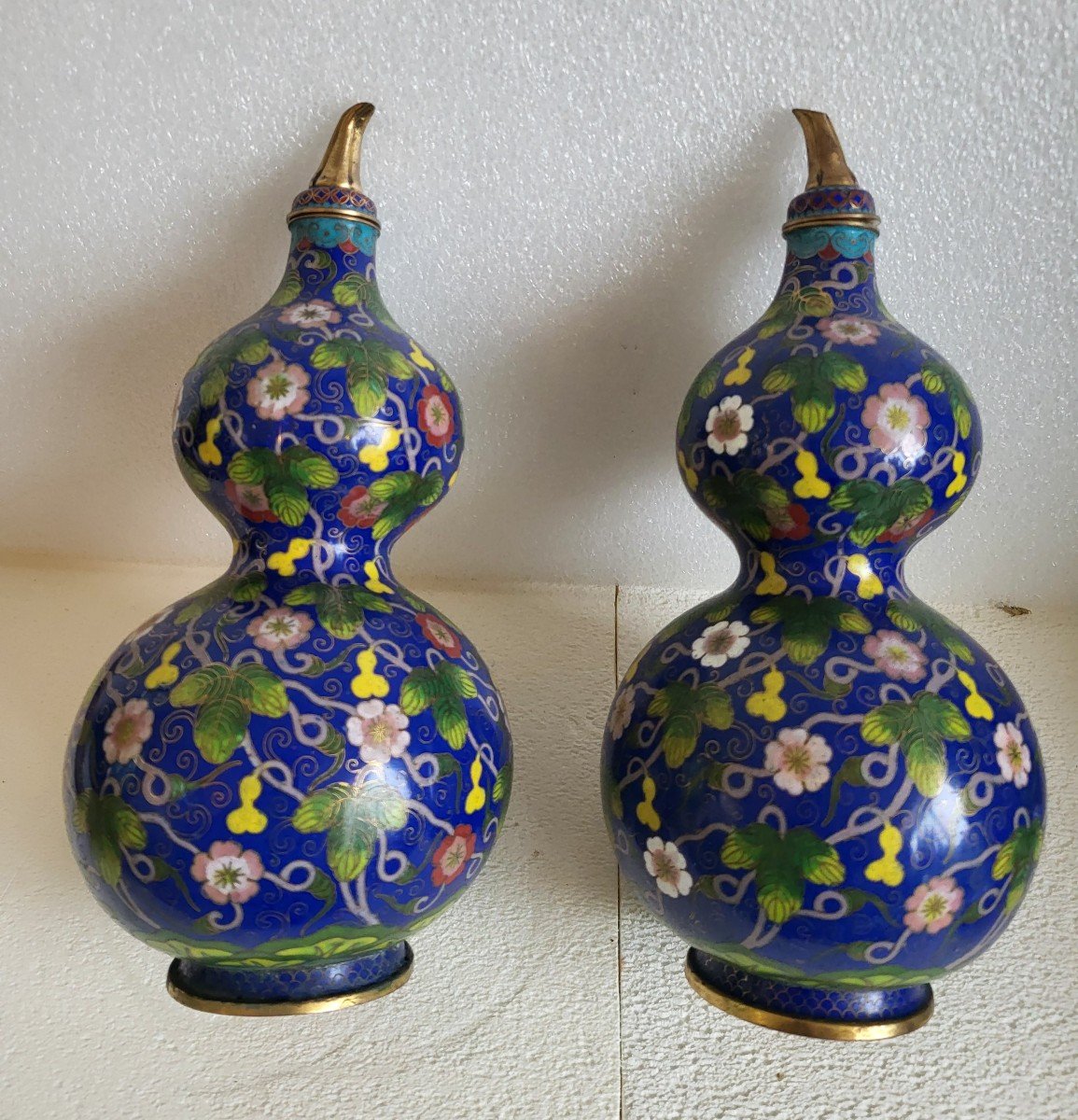 Paire De Vases Bouteilles Cloisonnés  Chine époque XIXe Siècle -photo-2