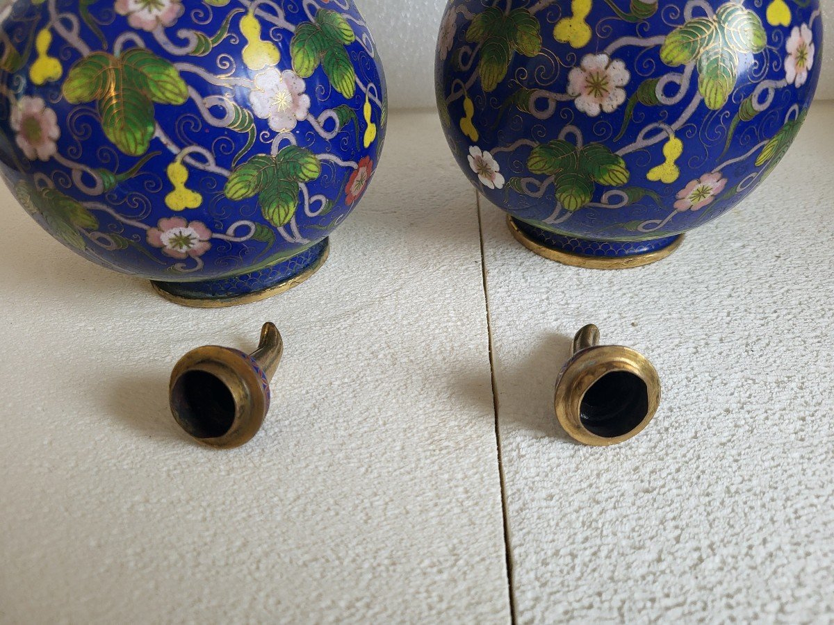 Paire De Vases Bouteilles Cloisonnés  Chine époque XIXe Siècle -photo-5