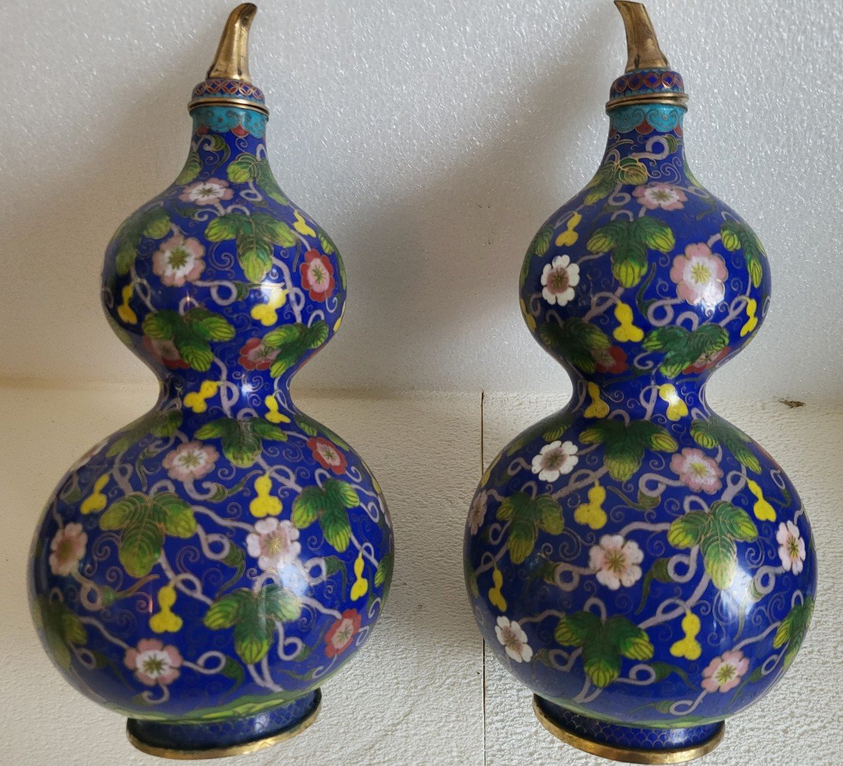 Paire De Vases Bouteilles Cloisonnés  Chine époque XIXe Siècle -photo-6
