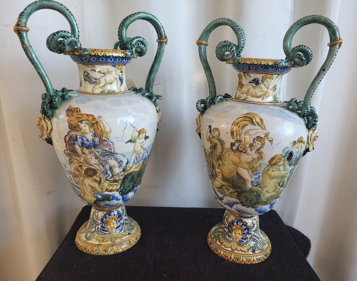 Importante  Garniture  Faience Majolique Italie XIXe -photo-3