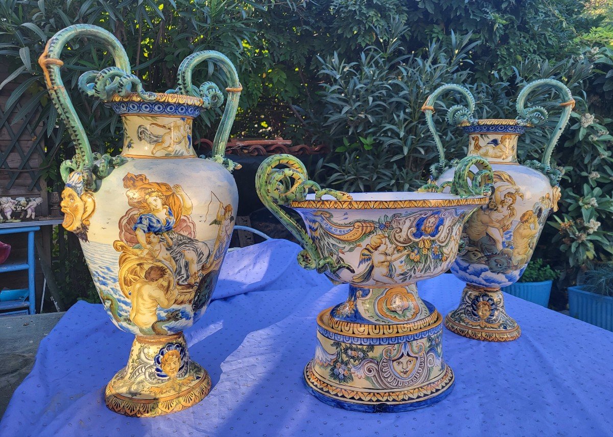 Importante  Garniture  Faience Majolique Italie XIXe -photo-4