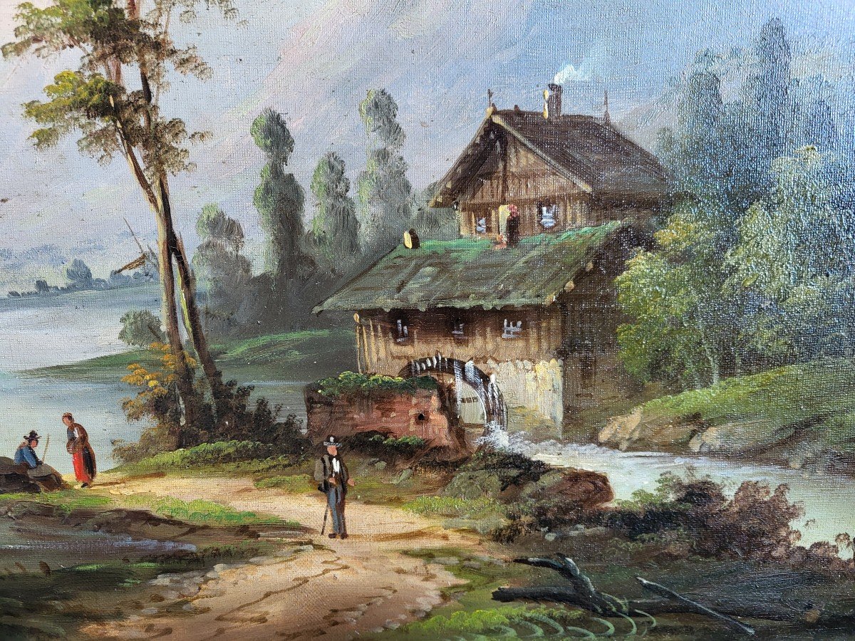 école Suisse Allemande Huile  Sur  Toile  Paysage Alpin  époque XIXe Siècle  Cadre-photo-3