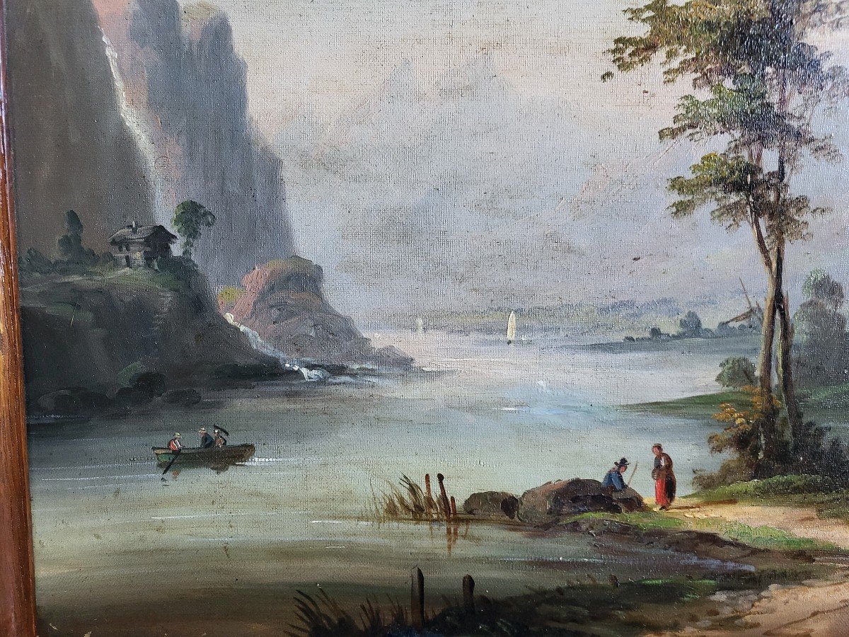 école Suisse Allemande Huile  Sur  Toile  Paysage Alpin  époque XIXe Siècle  Cadre-photo-4