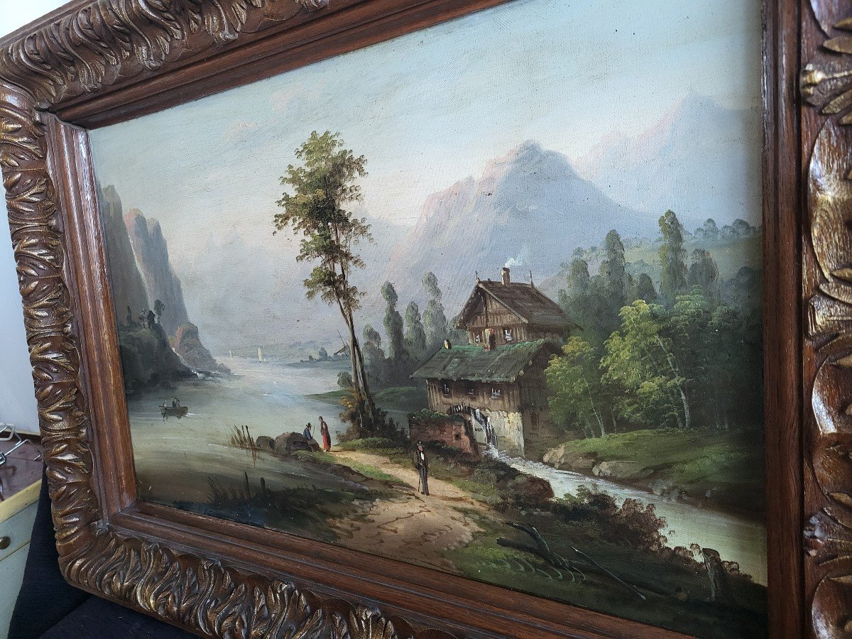 école Suisse Allemande Huile  Sur  Toile  Paysage Alpin  époque XIXe Siècle  Cadre-photo-5