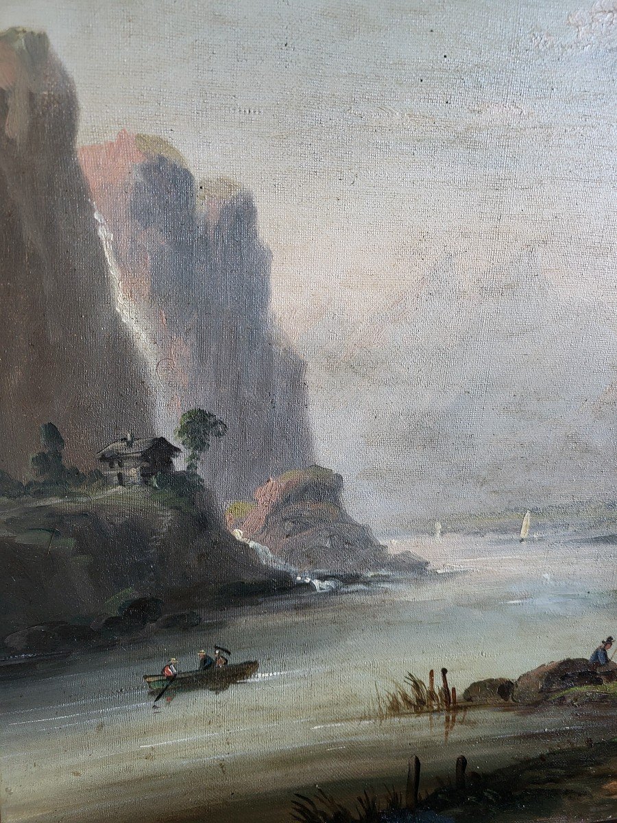 école Suisse Allemande Huile  Sur  Toile  Paysage Alpin  époque XIXe Siècle  Cadre-photo-7