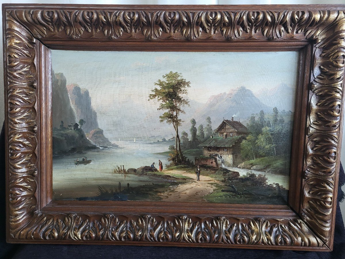 école Suisse Allemande Huile  Sur  Toile  Paysage Alpin  époque XIXe Siècle  Cadre