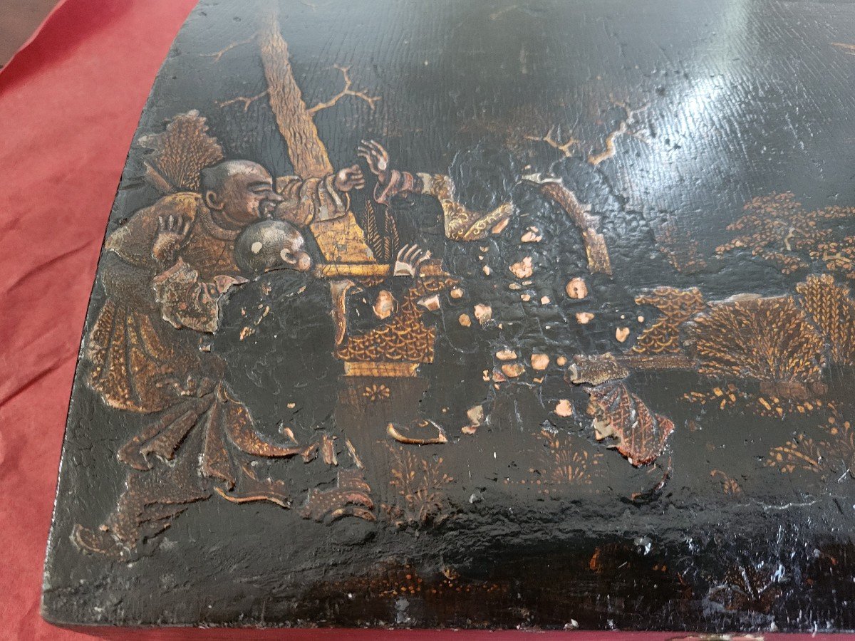 Bous Lacquered Wig Box Dlgchine Regency Period XVIII E -photo-7