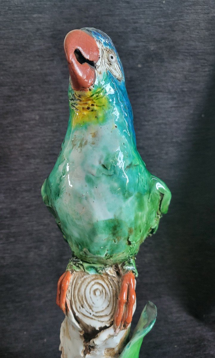 Large Parrot Enamelled Ceramic Early 20th Century -photo-4