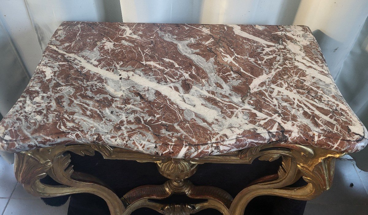 Console  Bois  Doré  Marbre  Brèche  époque  Louis XV XVIII E -photo-1