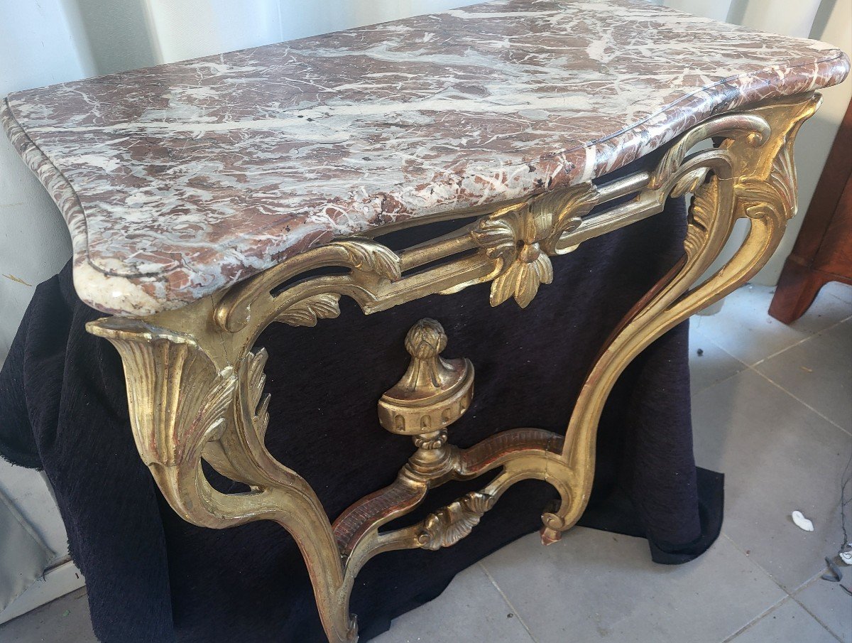 Console  Bois  Doré  Marbre  Brèche  époque  Louis XV XVIII E -photo-3