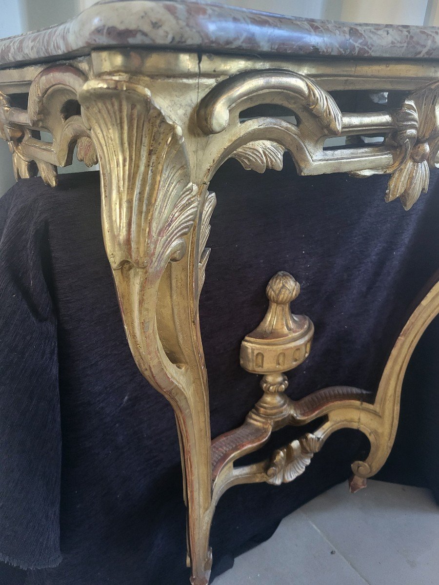 Console  Bois  Doré  Marbre  Brèche  époque  Louis XV XVIII E -photo-6