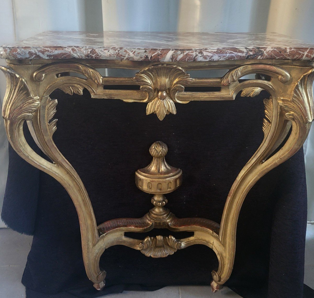 Console  Bois  Doré  Marbre  Brèche  époque  Louis XV XVIII E 